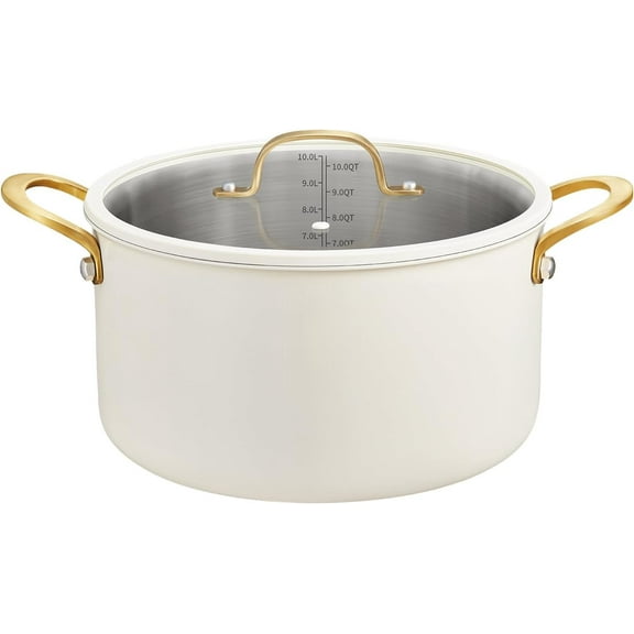 10 Quart Large Stainless Steel Stock Pot, Tri-Ply Stainless Steel Stockpot, Visible Lid with Silicone Edging, Sturdy & Double Handle, Induction Cooking Pot for Pasta, Soup, Spaghetti