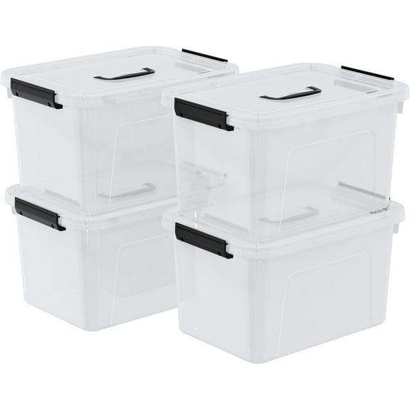 10 Quart Plastic Storage Bins with Lids and Handle, 4 Packs Clear Latching Box