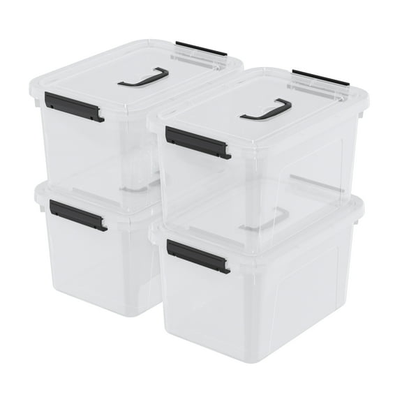 10 Quart Plastic Storage Bins with Lids and Handle, 4 Packs Clear Latching Box