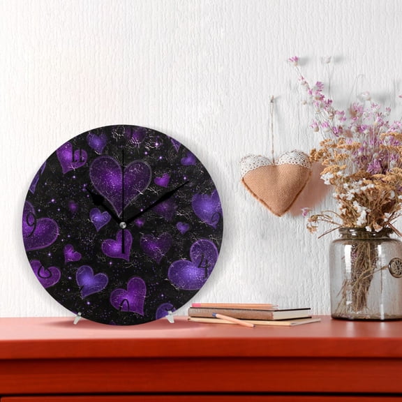 10" Quartz Indoor Wall Clock Silent Mechanism / Amethyst Diamond Hearts