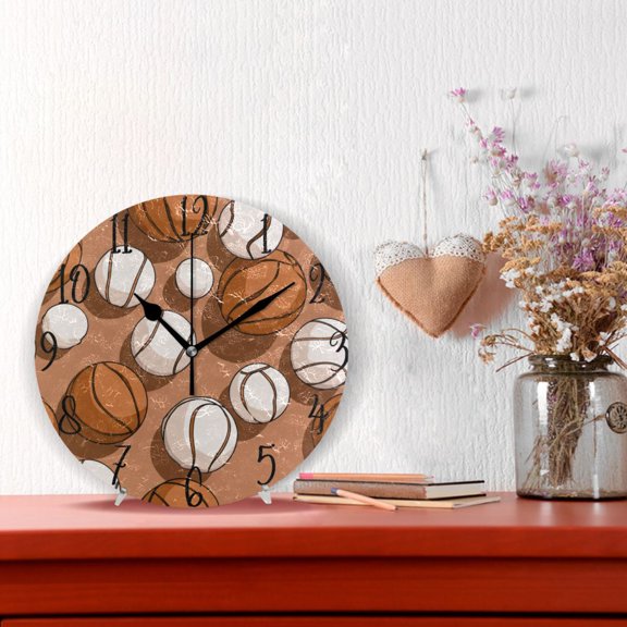 10" Quartz Indoor Wall Clock Silent Mechanism / Athletic Ball Collage Print