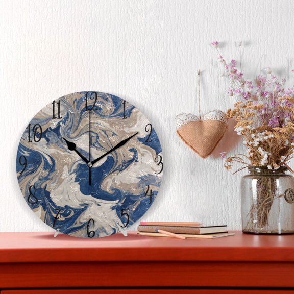 10" Quartz Indoor Wall Clock Silent Mechanism / Blue Flowing Liquid Marble