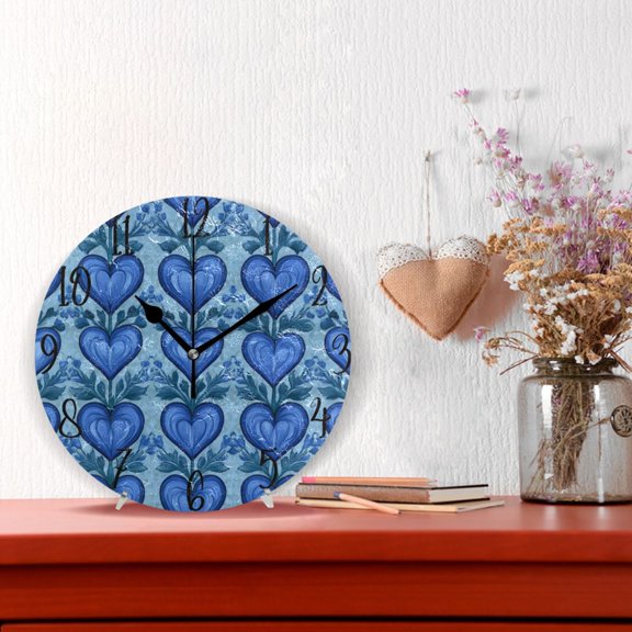 10" Quartz Indoor Wall Clock Silent Mechanism / Blue Growing Hearts Pattern