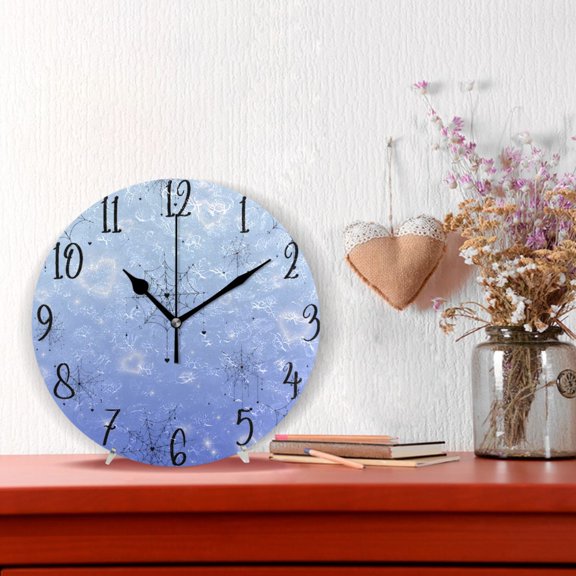 10" Quartz Indoor Wall Clock Silent Mechanism / Blue Heart Spider Web Print
