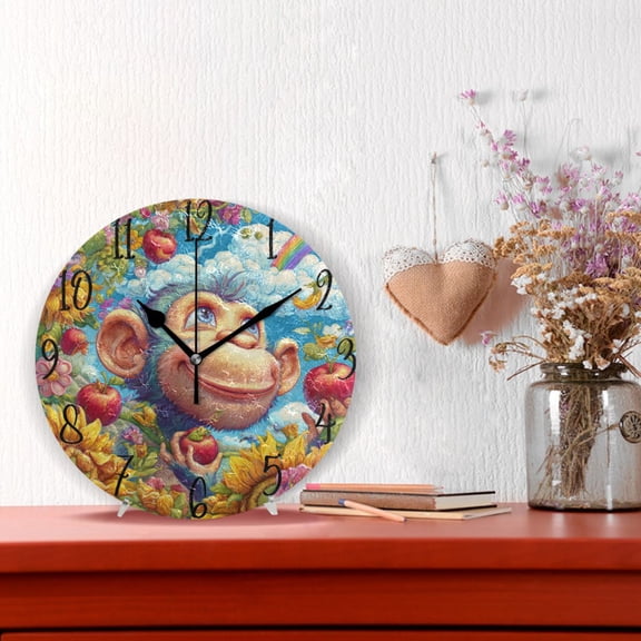 10" Quartz Indoor Wall Clock Silent Mechanism / Blue Monkey in The Garden
