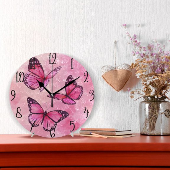 10" Quartz Indoor Wall Clock Silent Mechanism / Blush Monarch Butterflies
