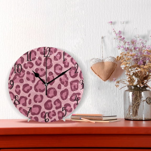 10" Quartz Indoor Wall Clock Silent Mechanism - Blush Pink Cheetah Print Pattern