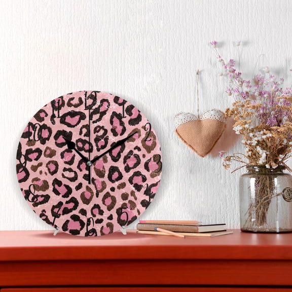 10" Quartz Indoor Wall Clock Silent Mechanism - Brushstroke Pink Cheetah Print