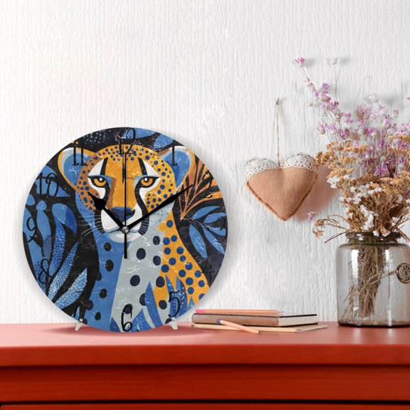 10" Quartz Indoor Wall Clock Silent Mechanism / Cheetah in Cubist Style