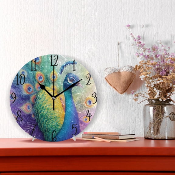 10" Quartz Indoor Wall Clock Silent Mechanism / Colorful Peacock Pattern