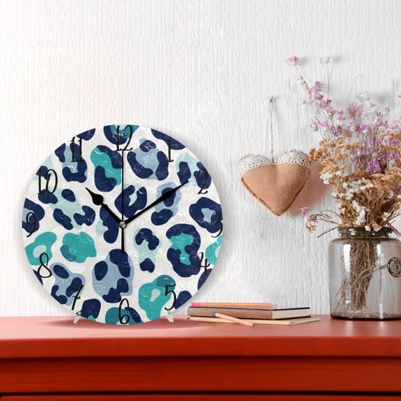 10" Quartz Indoor Wall Clock Silent Mechanism - Cool Tone Blue Cheetah Pattern