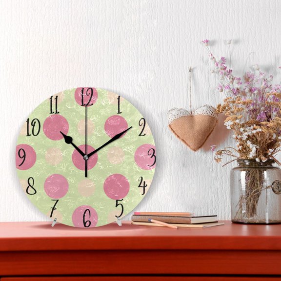 10" Quartz Indoor Wall Clock Silent Mechanism - Cream Pink Green Big Dots