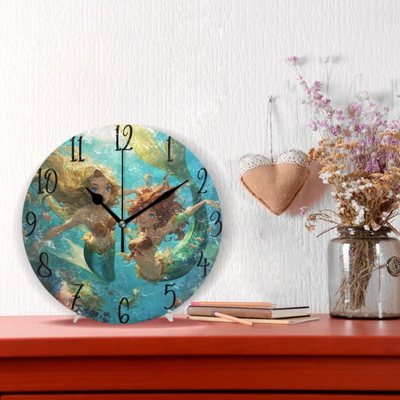 10" Quartz Indoor Wall Clock Silent Mechanism / Cute Cartoon Mermaids
