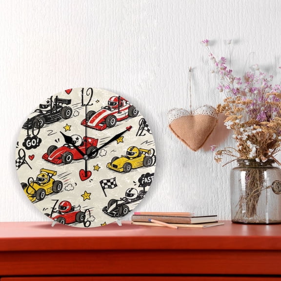 10" Quartz Indoor Wall Clock Silent Mechanism / Cute Cartoon Race Cars Pattern