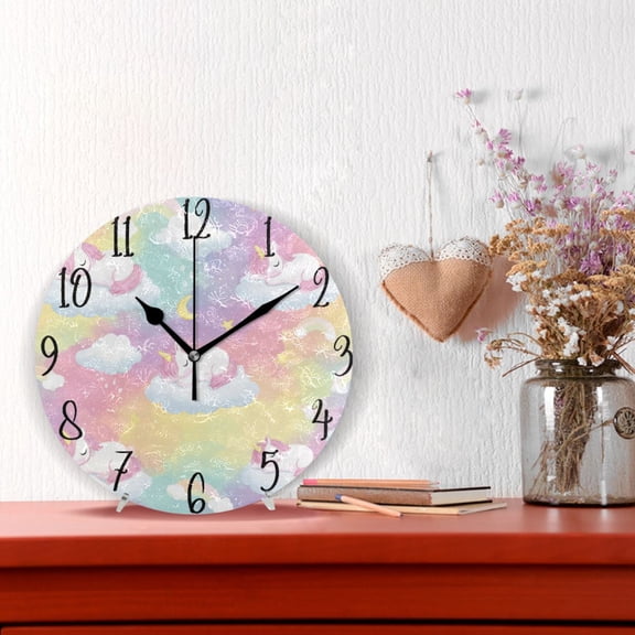 10" Quartz Indoor Wall Clock Silent Mechanism - Cute Cloud Unicorn Print