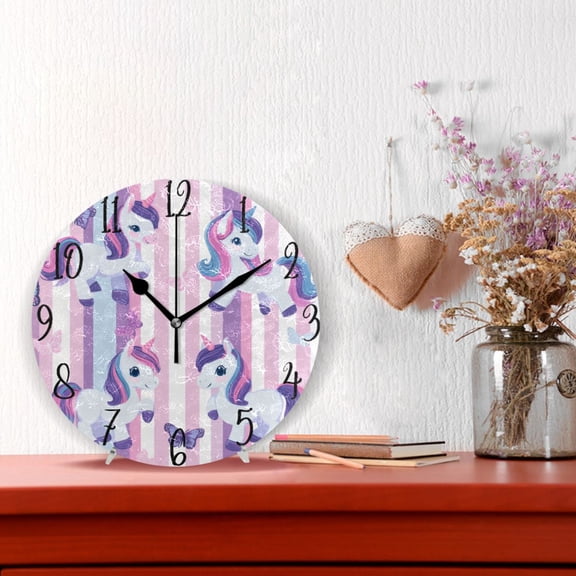 10" Quartz Indoor Wall Clock Silent Mechanism - Cute Pastel Unicorn Stripe