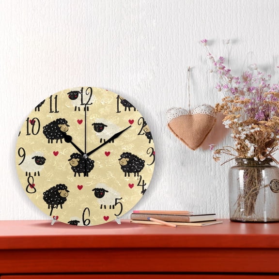 10" Quartz Indoor Wall Clock Silent Mechanism - Cute Sheep Heart Pattern