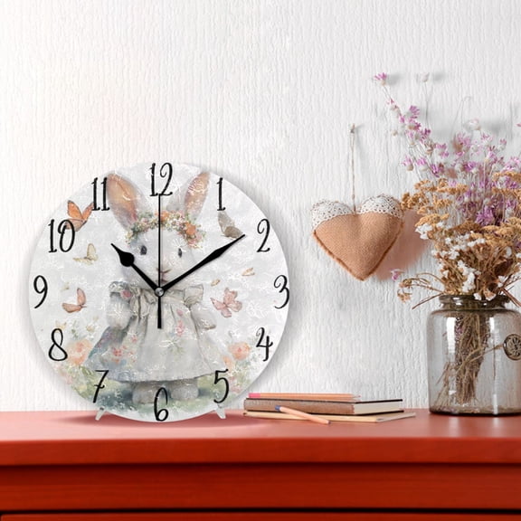 10" Quartz Indoor Wall Clock Silent Mechanism / Cute White Little Rabbit