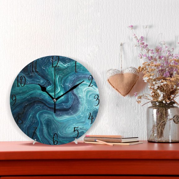 10" Quartz Indoor Wall Clock Silent Mechanism / Dark Blue Ocean Waves