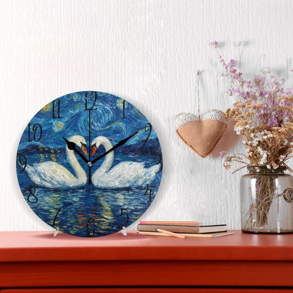 10" Quartz Indoor Wall Clock Silent Mechanism / Dark Celestial Swans
