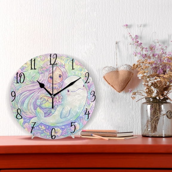 10" Quartz Indoor Wall Clock Silent Mechanism / Dolphin and Mermaid
