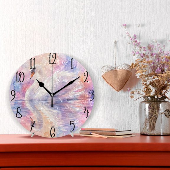 10" Quartz Indoor Wall Clock Silent Mechanism / Dreamy Pastel Swan Pattern