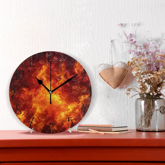 10" Quartz Indoor Wall Clock Silent Mechanism - Dynamic Fire Flame Pattern
