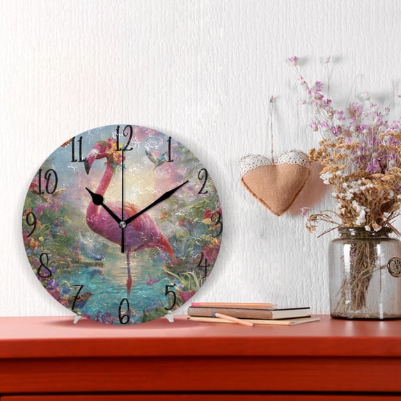 10" Quartz Indoor Wall Clock Silent Mechanism / Exotic Paradise Flamingo