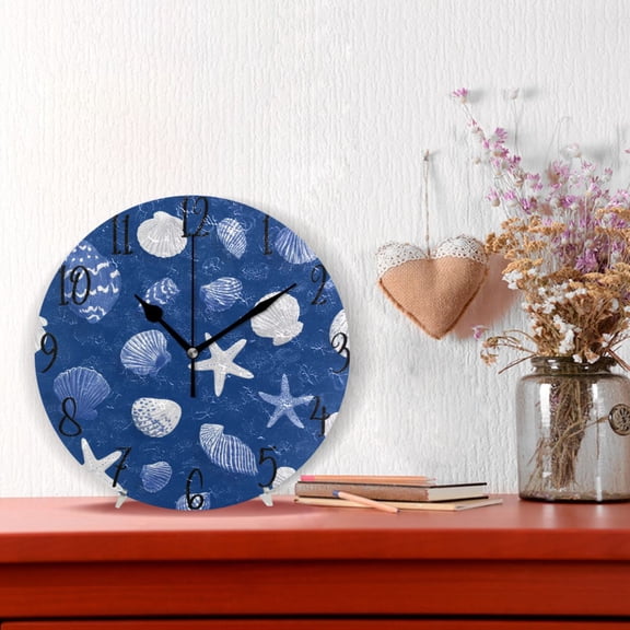 10" Quartz Indoor Wall Clock Silent Mechanism / Fresh Coastal Seashell Pattern