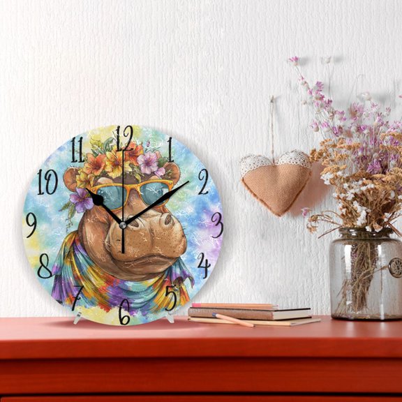 10" Quartz Indoor Wall Clock Silent Mechanism / Fun Whimsical Hippopotamus