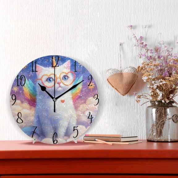 10" Quartz Indoor Wall Clock Silent Mechanism - Galaxy Unicorn Kitten Print