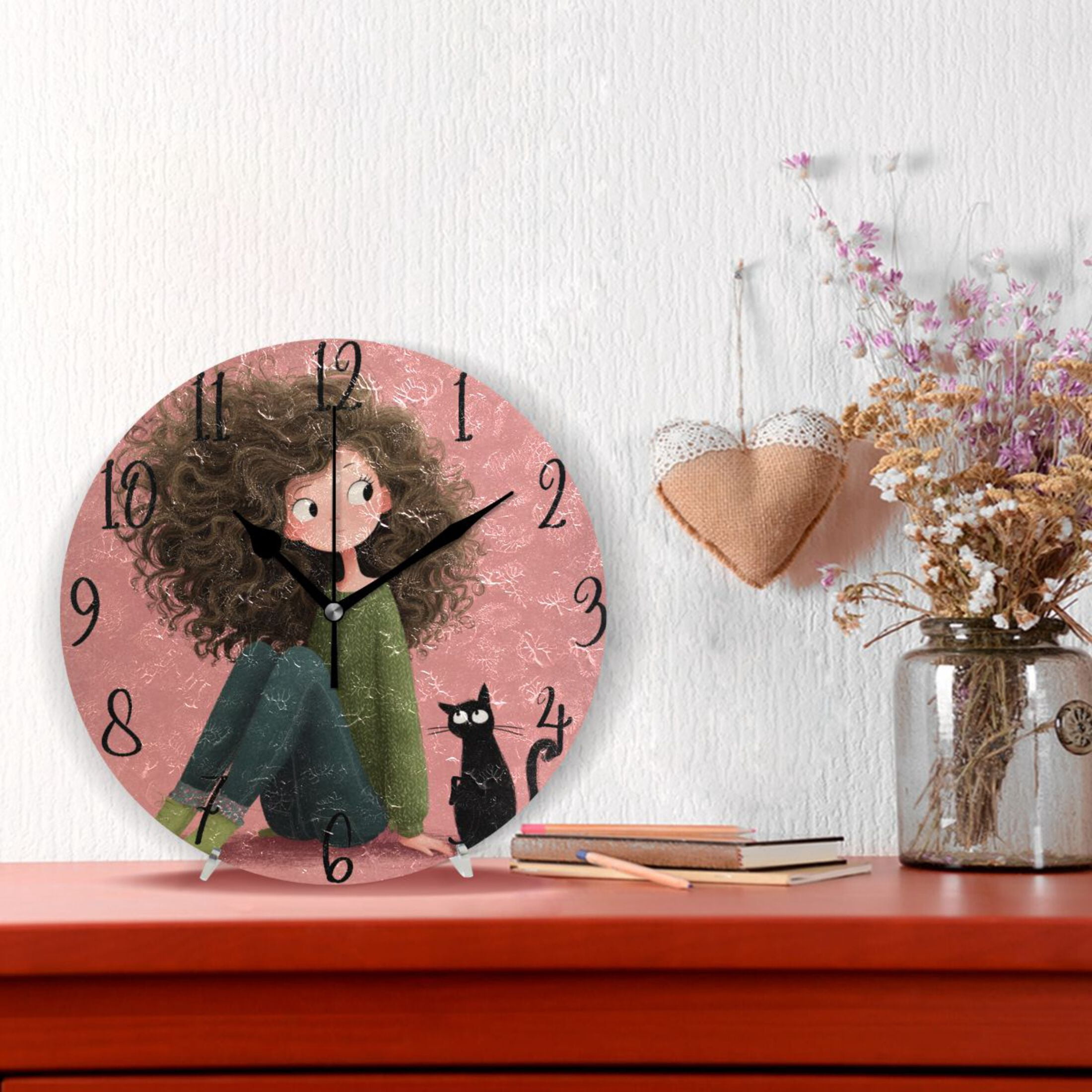 10" Quartz Indoor Wall Clock Silent Mechanism / Girl in Green with ...