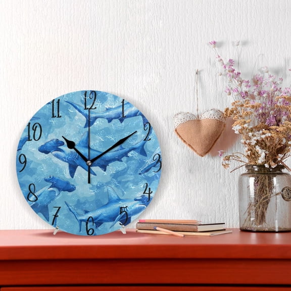 10" Quartz Indoor Wall Clock Silent Mechanism - Hammerhead Shark Pattern