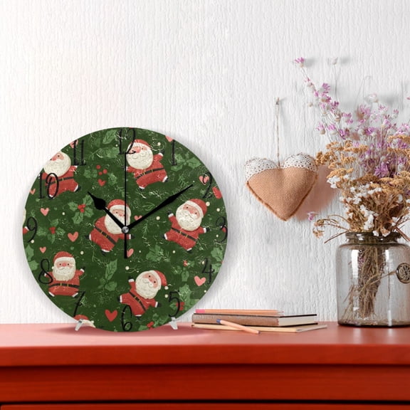10" Quartz Indoor Wall Clock Silent Mechanism / Happy Santa Claus Tiling Pattern