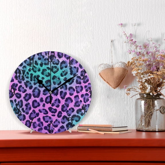 10" Quartz Indoor Wall Clock Silent Mechanism - Holographic Gradient Leopard Print
