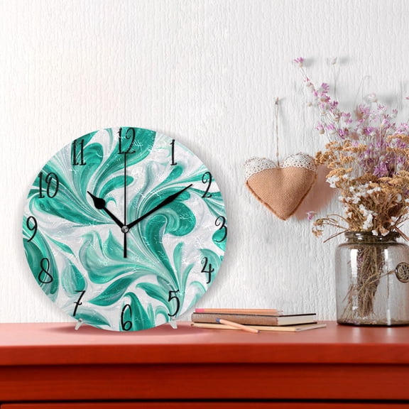 10" Quartz Indoor Wall Clock Silent Mechanism / Jade Green Marble Pattern