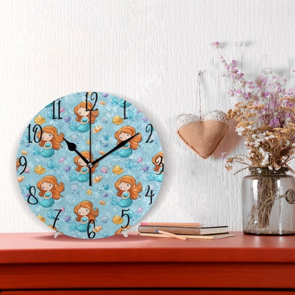 10" Quartz Indoor Wall Clock Silent Mechanism / Little Mermaids and Seashells