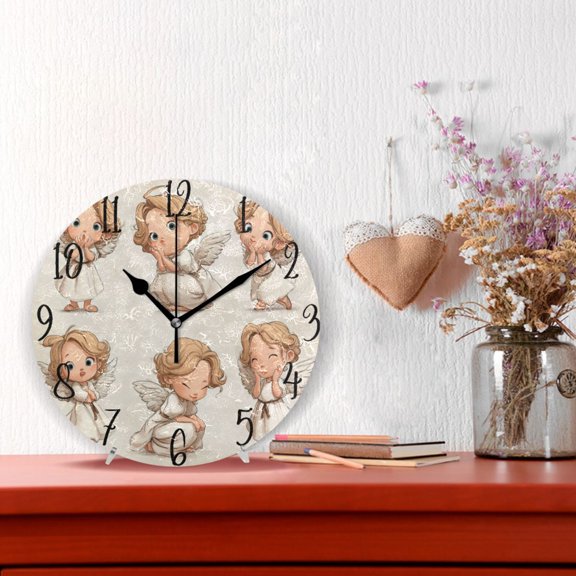 10" Quartz Indoor Wall Clock Silent Mechanism / Lovely Angels Paper Cutouts