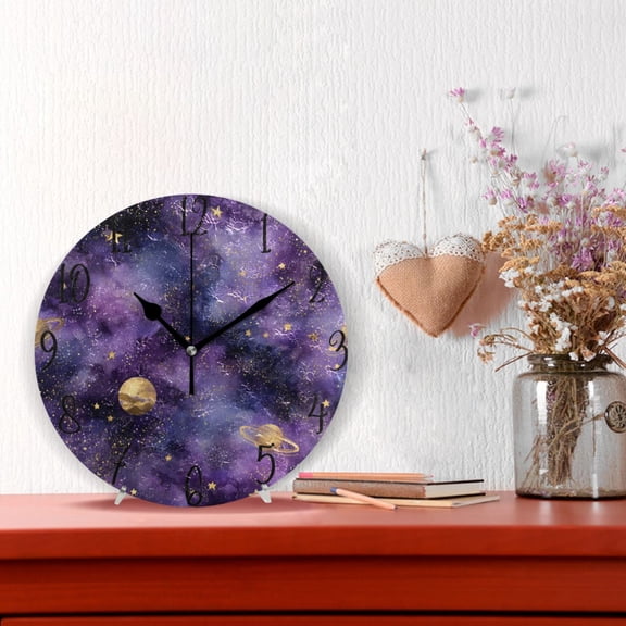10" Quartz Indoor Wall Clock Silent Mechanism - Luxury Space Planets Pattern