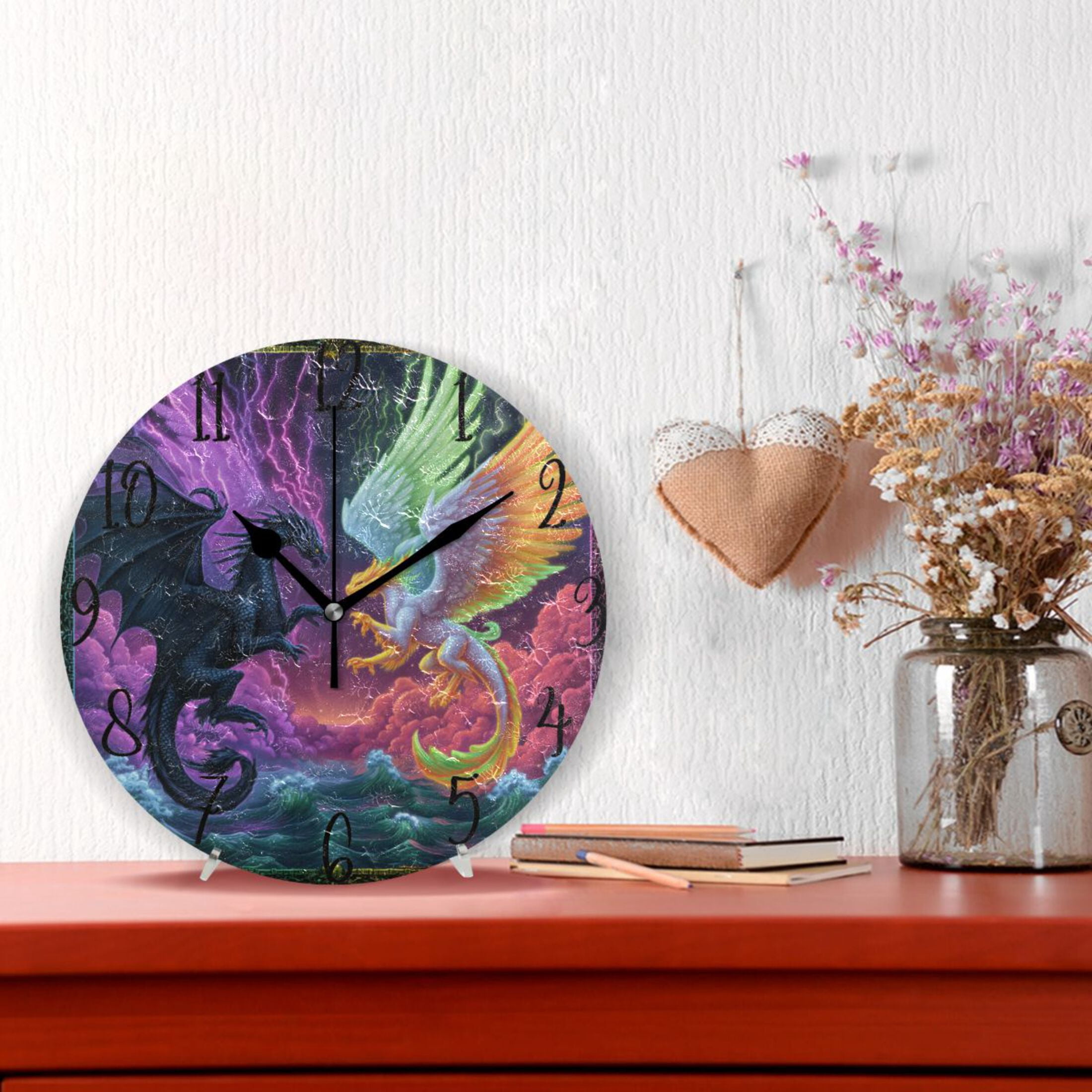 10" Quartz Indoor Wall Clock Silent Mechanism / Magic Dragon Game Card ...