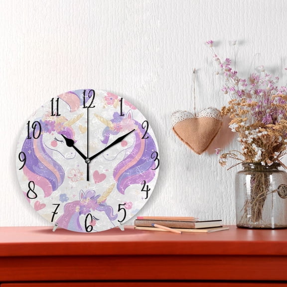 10" Quartz Indoor Wall Clock Silent Mechanism - Magical Unicorn Garden Pattern