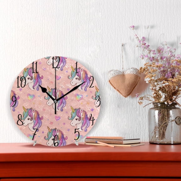 10" Quartz Indoor Wall Clock Silent Mechanism - Magical Unicorn Love Pattern