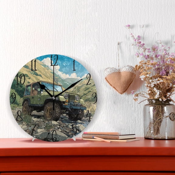 10" Quartz Indoor Wall Clock Silent Mechanism / Mountain Stream Jeep Adventure