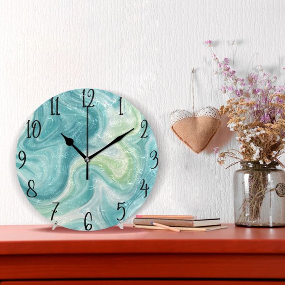 10" Quartz Indoor Wall Clock Silent Mechanism / Oceanic Liquid Marble Design