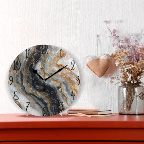 10" Quartz Indoor Wall Clock Silent Mechanism / Onyx Gilded Marble