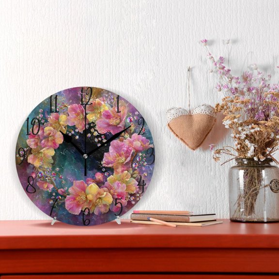 10" Quartz Indoor Wall Clock Silent Mechanism / Opulent Floral Wreath