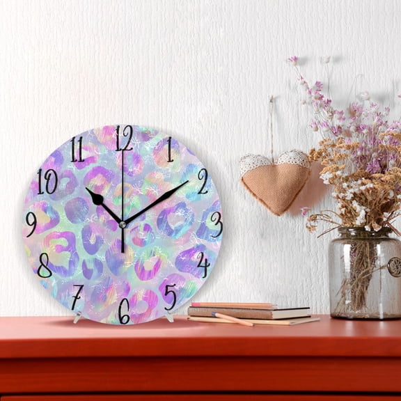 10" Quartz Indoor Wall Clock Silent Mechanism - Pastel Hologram Leopard Print
