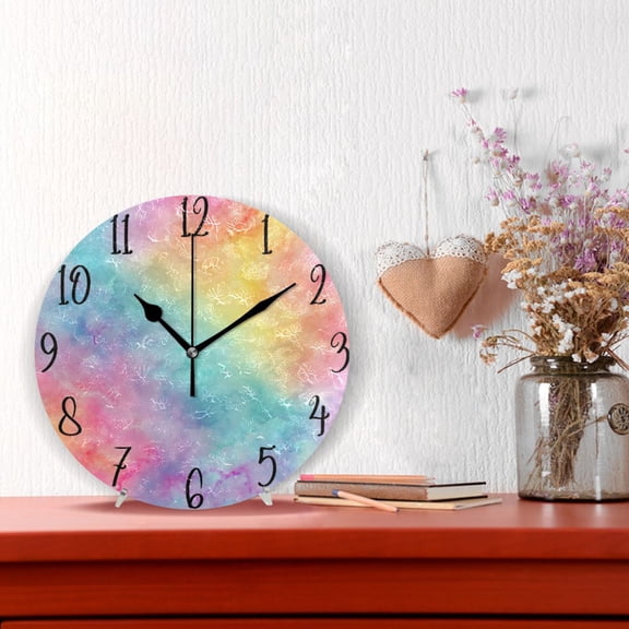 10" Quartz Indoor Wall Clock Silent Mechanism / Pastel Rainbow Tie-dye Pattern