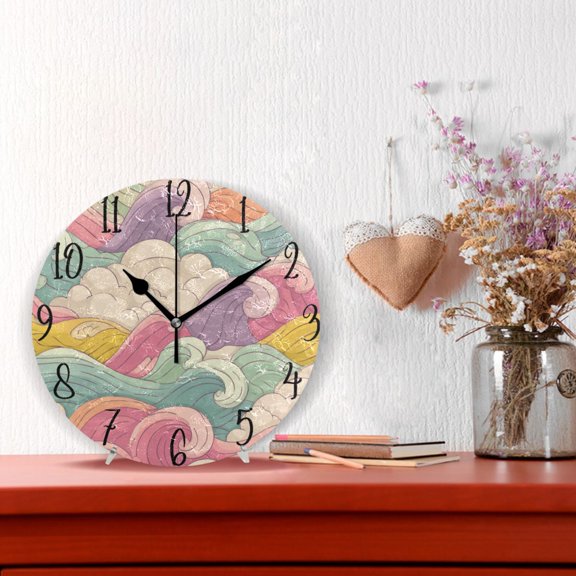10" Quartz Indoor Wall Clock Silent Mechanism / Pastel-colored Waves