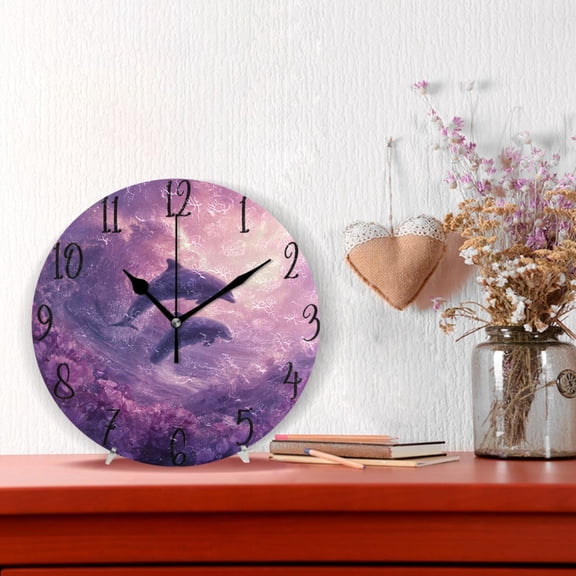 10" Quartz Indoor Wall Clock Silent Mechanism / Pink Sea and Dolphins